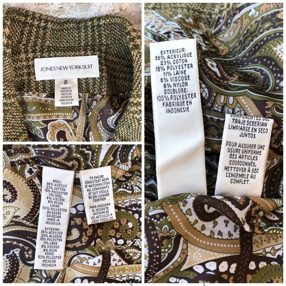 Jones New York 2PC Tan Green Tweed Plaid 3 Buttons Jacket Pleated Detail Skirt 6 - Picture 8 of 16